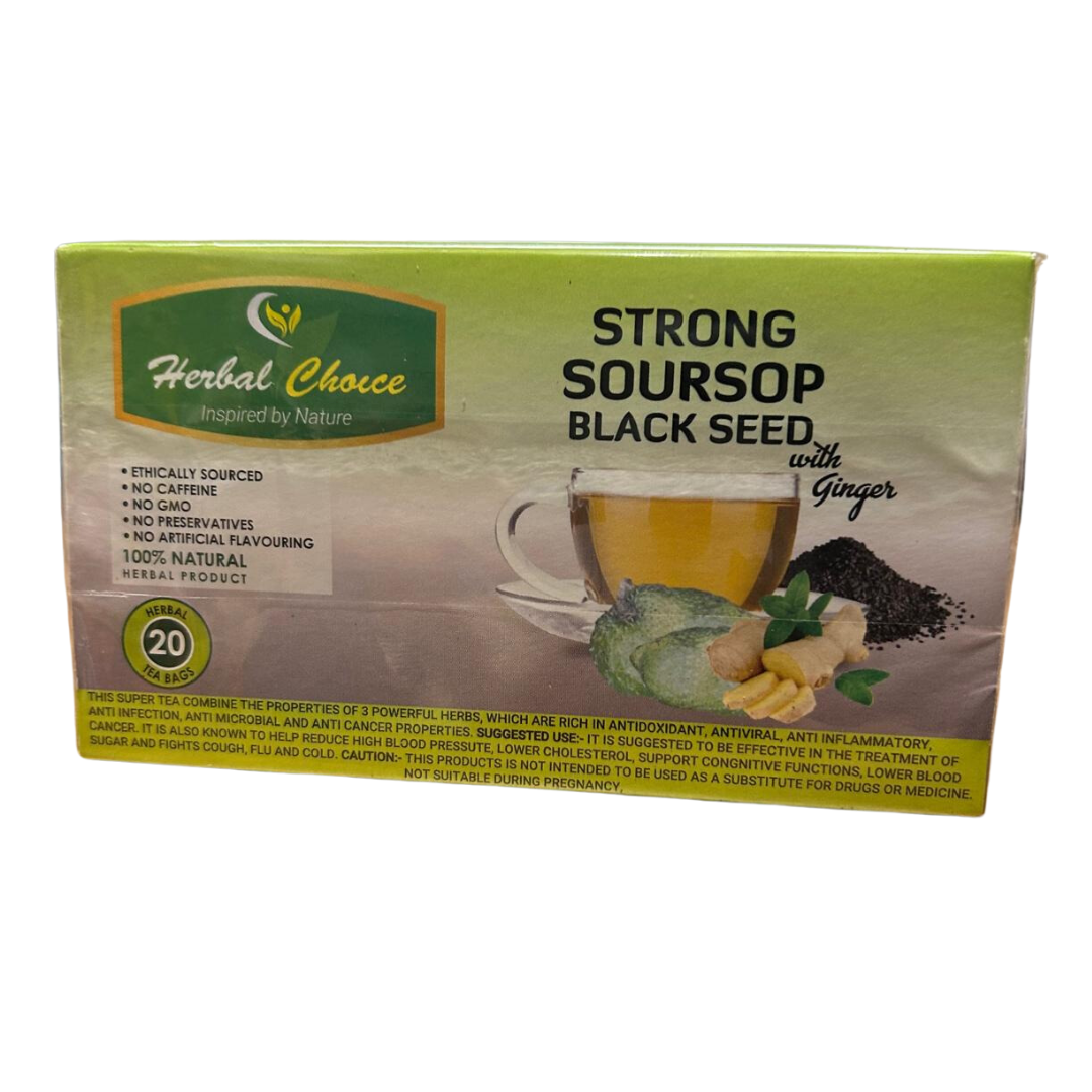 Herbal Choice Strong Soursop Black Seed Ginger Tea 20 Teabags – Antioxidant Herbal Blend