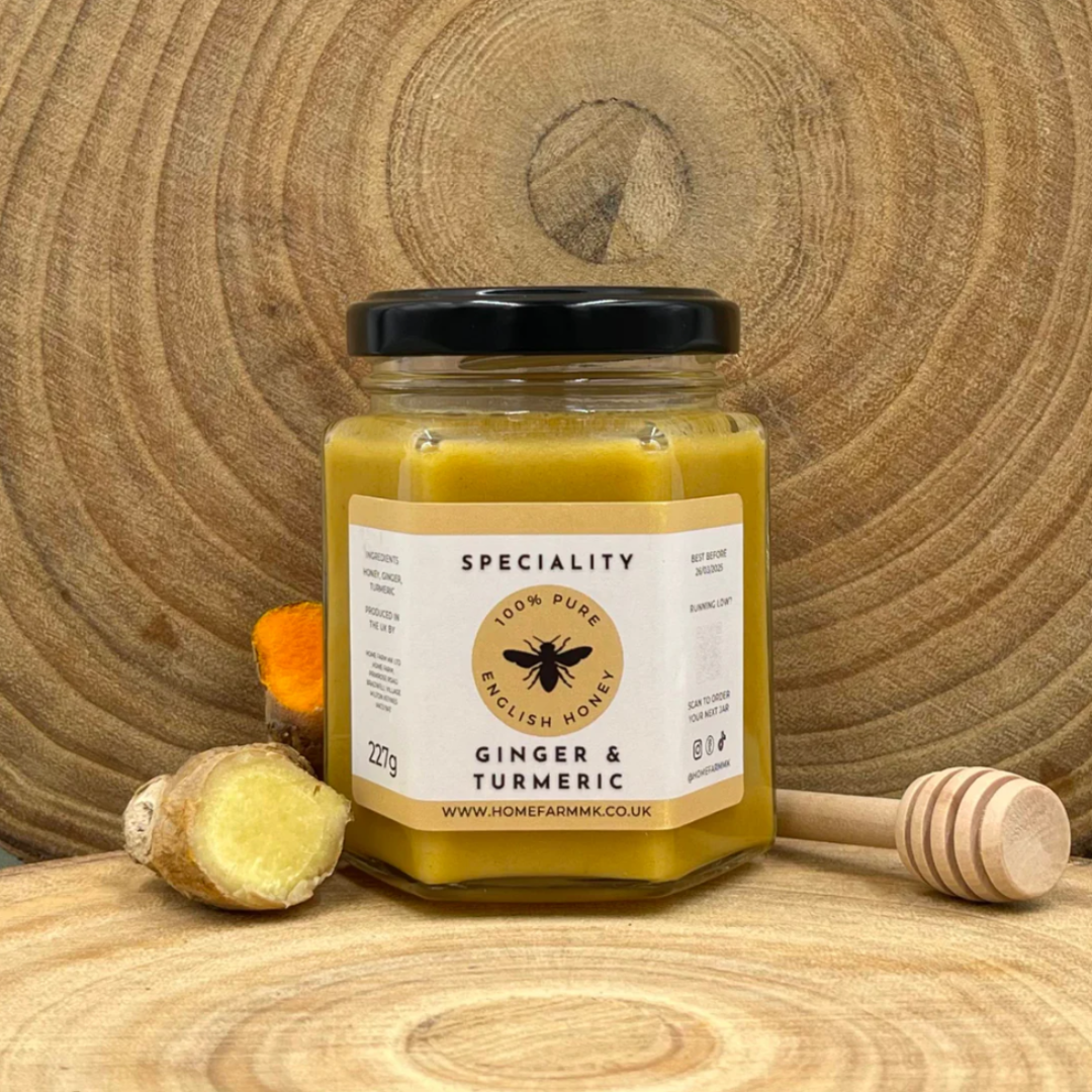Ginger & Turmeric Honey - Naturally Flavoured Pure, Raw English Honey 227g